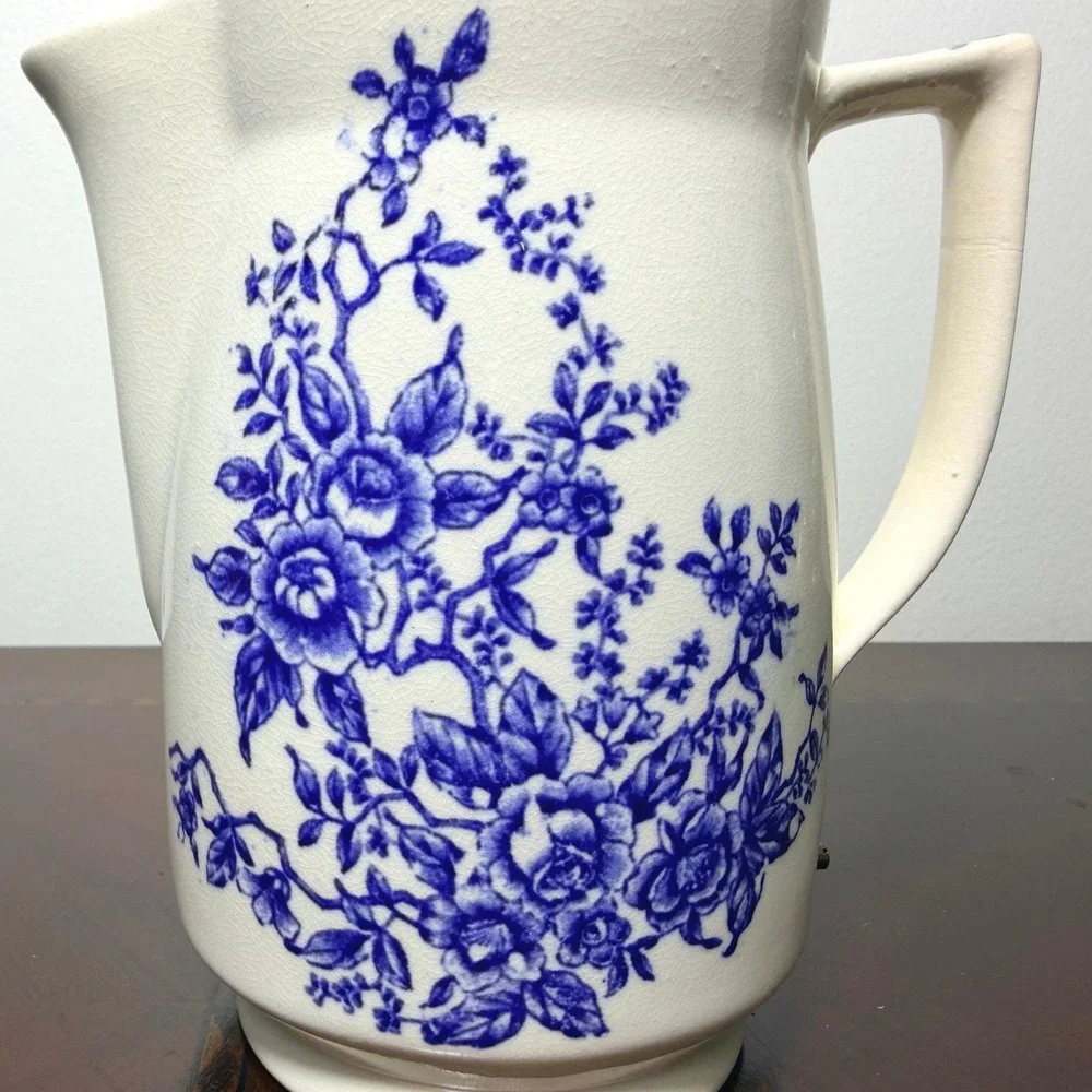 Vintage Blue White‎ Floral Ceramic Electric Teapot Cottagecore Farmhouse MCM